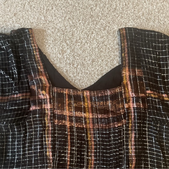 FREE PEOPLE Barcelona Metallic Shimmery Plaid Mini Dress Size Medium - Picture 5 of 15